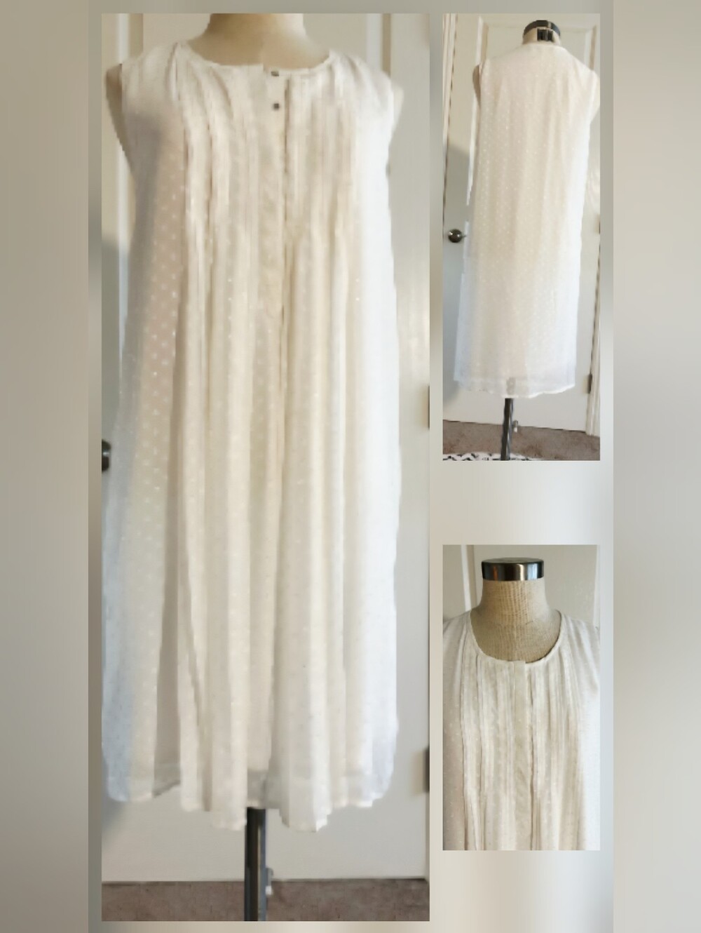 Daniel Rainn | White Eyelet Swiss Dot Pleated Sleeveless Dress | XS